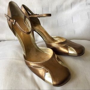 Enzo Angiolini gold Mary Jane ankle strap shoes